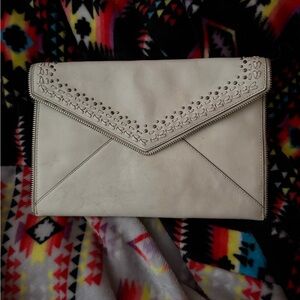 Cream Envelope Clutch with Studded Trim